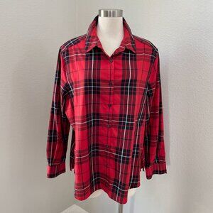 Foxcroft Womens Plus 18W Wrinkle Free Red Black Plaid Button Up Shirt Blouse Top